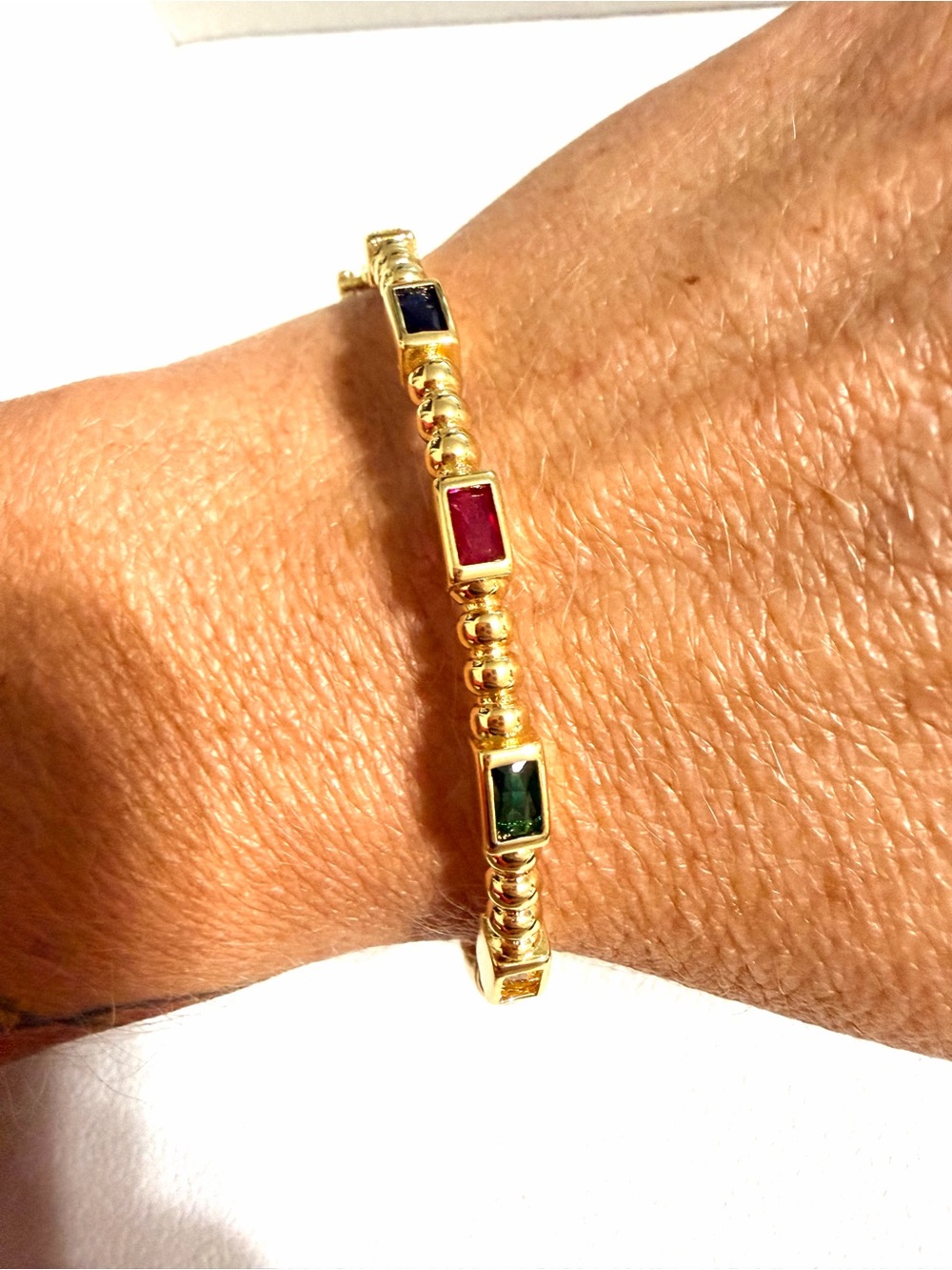 14k Gold Plated Bracelet with Multicolor Gem Accents - Women Jewelry
